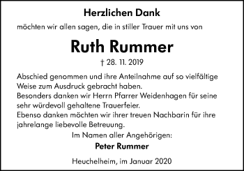 Traueranzeige von Ruth Rummer von Giessener Allgemeine, Alsfelder Allgemeine