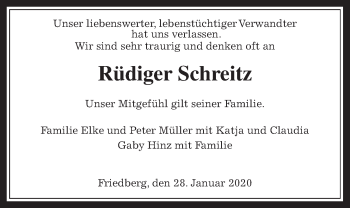 Traueranzeige von Rüdiger Schreitz von Wetterauer Zeitung