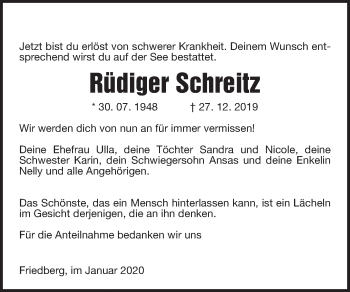 Traueranzeige von Rüdiger Schreitz von Wetterauer Zeitung