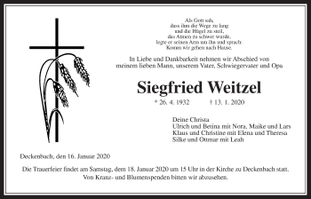 Traueranzeige von Siegfried Weitzel von Alsfelder Allgemeine