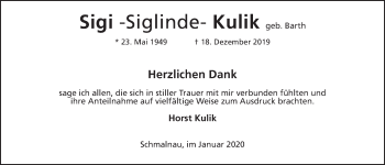 Traueranzeige von Siglinde Kulik von Wetterauer Zeitung