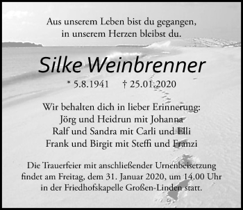 Traueranzeige von Silke Weinbrenner von Giessener Allgemeine, Alsfelder Allgemeine