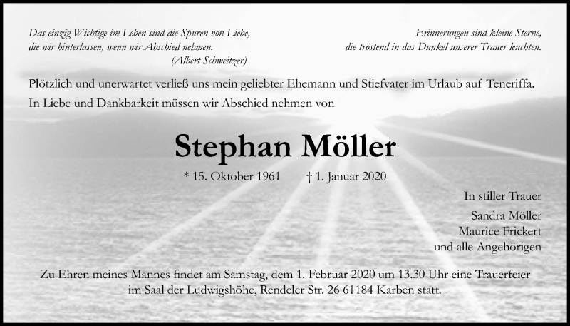  Traueranzeige für Stephan Möller vom 18.01.2020 aus Wetterauer Zeitung