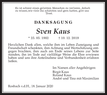 Traueranzeige von Sven Kaus von Wetterauer Zeitung