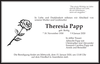 Traueranzeige von Theresia Papp von Wetterauer Zeitung