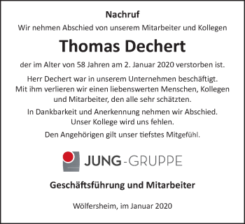 Traueranzeige von Thomas Dechert von Wetterauer Zeitung
