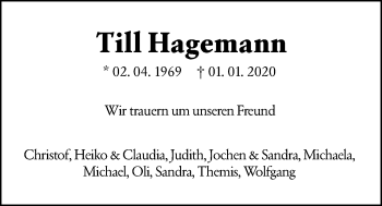 Traueranzeige von Till Hagemann von Giessener Allgemeine, Alsfelder Allgemeine