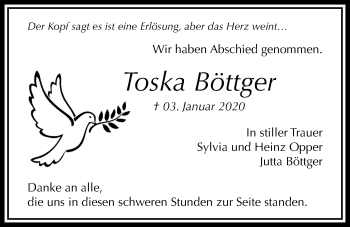 Traueranzeige von Toska Böttger von Bad Vilbel/Karben
