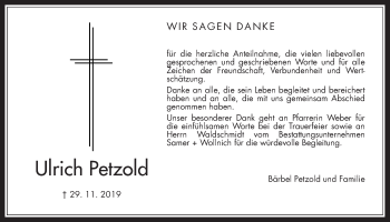 Traueranzeige von Ulrich Petzold von Giessener Allgemeine, Alsfelder Allgemeine