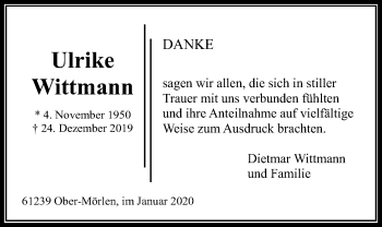 Traueranzeige von Ulrike Wittmann von Wetterauer Zeitung
