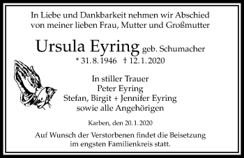 Traueranzeige von Ursula Eyring von Bad Vilbel/Karben