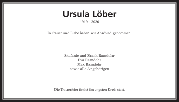 Traueranzeige von Ursula Löber von Giessener Allgemeine, Alsfelder Allgemeine