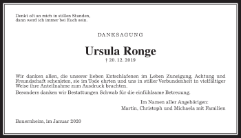 Traueranzeige von Ursula Ronge von Wetterauer Zeitung