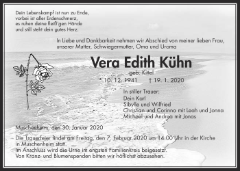 Traueranzeige von Vera Edith Kühn von Licher Wochenblatt