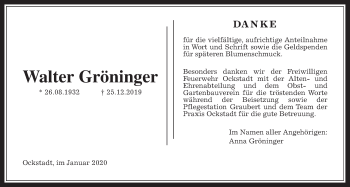 Traueranzeige von Walter Gröninger von Wetterauer Zeitung