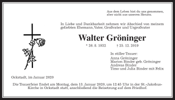 Traueranzeige von Walter Gröninger von Wetterauer Zeitung