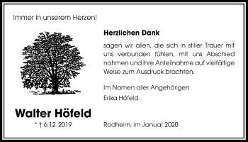 Traueranzeige von Walter Höfeld von Licher Wochenblatt