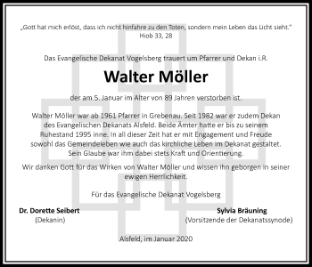 Traueranzeige von Walter Möller von Alsfelder Allgemeine