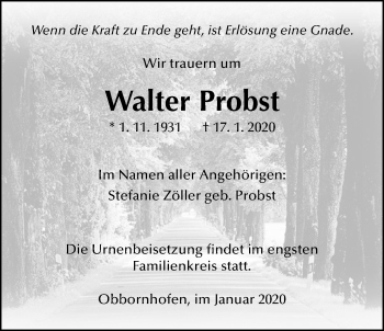 Traueranzeige von Walter Probst von Licher Wochenblatt
