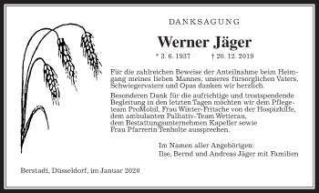 Traueranzeige von Werner Jäger von Wetterauer Zeitung
