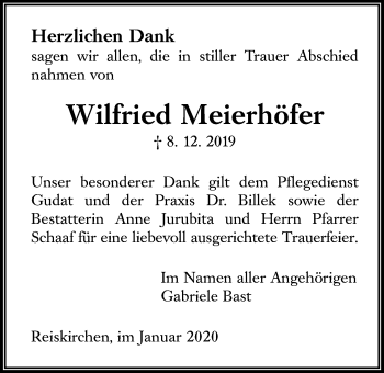 Traueranzeige von Wilfried Meierhöfer von Giessener Allgemeine, Alsfelder Allgemeine