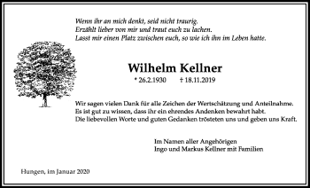 Traueranzeige von Wilhelm Kellner von Licher Wochenblatt