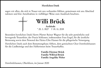 Traueranzeige von Willi Brück von Giessener Allgemeine, Alsfelder Allgemeine