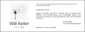 Traueranzeige von Willi Keller von Giessener Allgemeine, Alsfelder Allgemeine