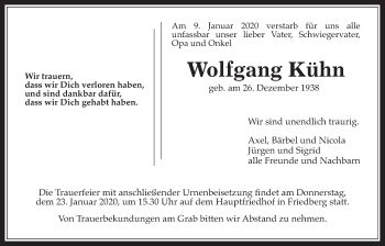 Traueranzeige von Wolfgang Kühn von Wetterauer Zeitung