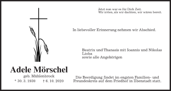Traueranzeige von Adele Mörschel von Wetterauer Zeitung