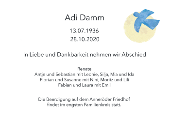 Traueranzeige von Adi Damm von Giessener Allgemeine, Alsfelder Allgemeine