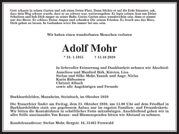 Traueranzeige von Adolf Mohr von Giessener Allgemeine, Alsfelder Allgemeine