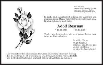 Traueranzeige von Adolf Rosenau von Wetterauer Zeitung