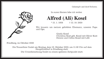 Traueranzeige von Alfred Kosel von Wetterauer Zeitung