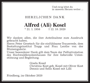Traueranzeige von Alfred Kosel von Wetterauer Zeitung