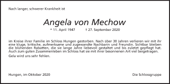 Traueranzeige von Angela von Mechow von Giessener Allgemeine, Alsfelder Allgemeine