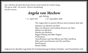 Traueranzeige von Angela von Mechow von Licher Wochenblatt