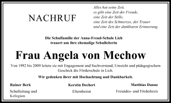 Traueranzeige von Angela von Mechow von Giessener Allgemeine, Alsfelder Allgemeine
