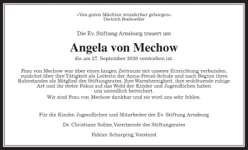 Traueranzeige von Angela von Mechow von Giessener Allgemeine, Alsfelder Allgemeine
