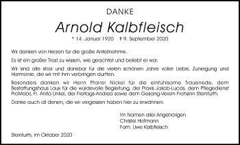 Traueranzeige von Arnold Kalbfleisch von Wetterauer Zeitung
