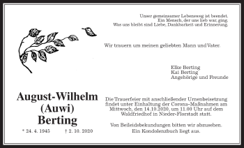 Traueranzeige von August-Wilhelm Berting von Wetterauer Zeitung
