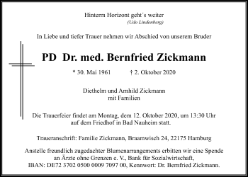 Traueranzeige von Bernfried Zickmann von Wetterauer Zeitung