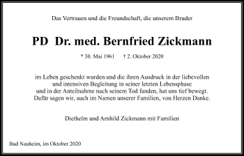 Traueranzeige von Bernfried Zickmann von Wetterauer Zeitung