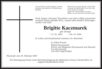 Traueranzeige von Brigitte Kaczmarek von Wetterauer Zeitung