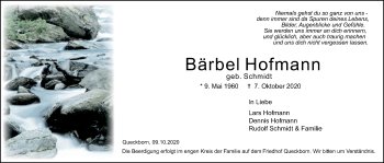 Traueranzeige von Bärbel Hofmann von Giessener Allgemeine, Alsfelder Allgemeine