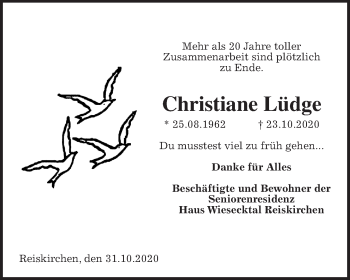 Traueranzeige von Christiane Lüdge von Giessener Allgemeine, Alsfelder Allgemeine