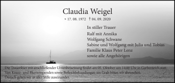 Traueranzeige von Claudia Weigel von Giessener Allgemeine, Alsfelder Allgemeine