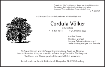 Traueranzeige von Cordula Völker von Wetterauer Zeitung