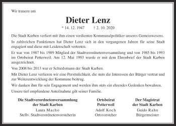 Traueranzeige von Dieter Lenz von Wetterauer Zeitung