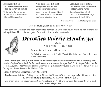 Traueranzeige von Dorothea Valerie Herzberger von Wetterauer Zeitung